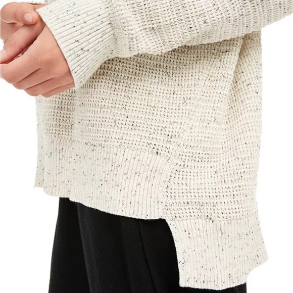 Eileen Fisher Hi-Low Organic Cotton Blend Marled Sweater in cream, size Large - Picture 3 of 5